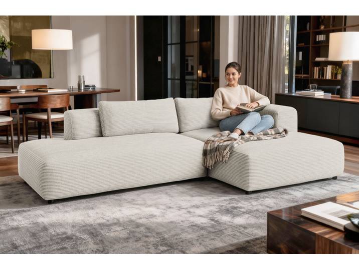 Ecksofa GOODPRODUCT TIARRA Design-Sofa mit Ottomane recht/links bestellbar, Breite 287 cm , beige (creme), B:287cm H:76cm T:168cm, 100% Polyester, Sofas, Ecksofa, L-Form mit hochelastischer Schaum und Wellenunterfederung
