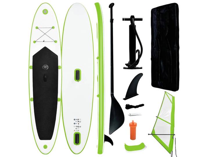 vidaXL Aufblasbares SUP-Board mit Segel Set Grün und Weiß