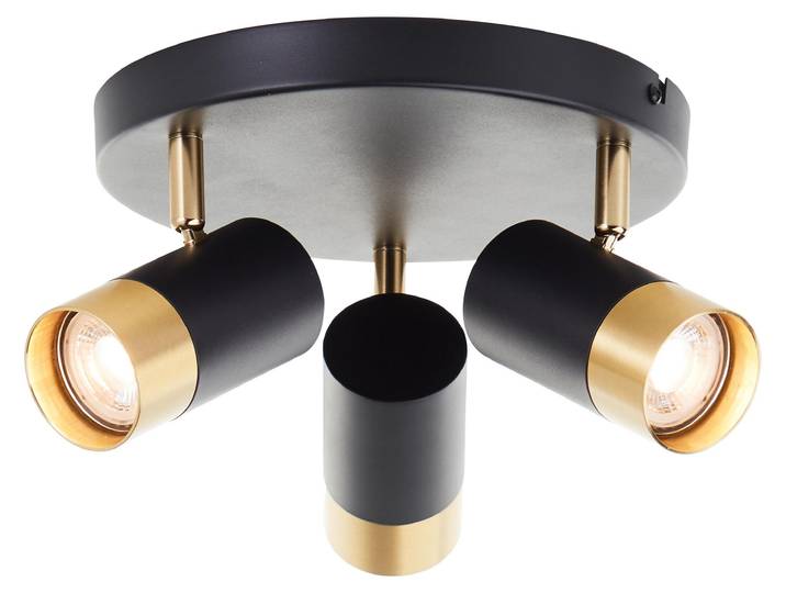 Spot rond Vigolo\, finition sable noir/or mat\, culot GU10\, 10W\, indice de protection IP20\, pour intérieur