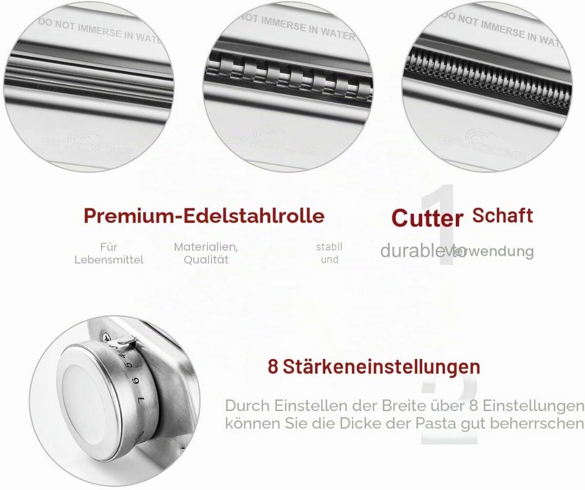 INF Pasta-Walzen- und Schneideaufsatz, 3-teilig, kompatibel mit KitchenAid, Edelstahl für Platten sowie feine und grobe Nudeln