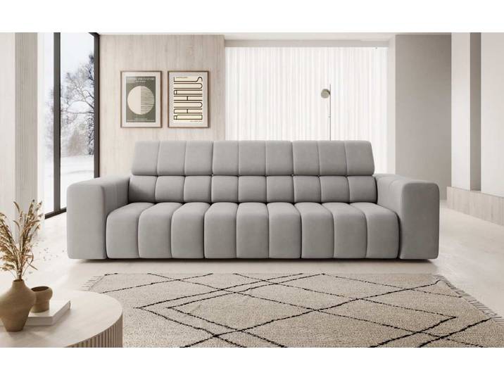 Designer 3er Sofa Aurora mit verstellbaren Kopfstützen - Anthrazit - Samt - Luxusbetten24