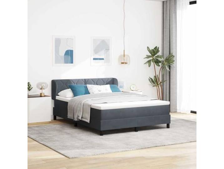 Samtbezug verstellbares Kopfteil Boxspringbett Dunkelgrau 140 x 190 cm Boxspringbett mit Matratze Dunkelgrau 140x190 cm Samt verstellbares Kopfteil Topper Hotel Komfort modern