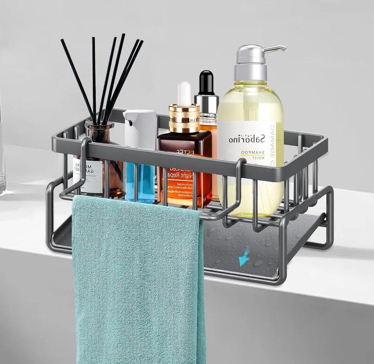 Magnetische spoelbakorganizer voor afwasborstels en spons - Grijs/Zwart - Metaal