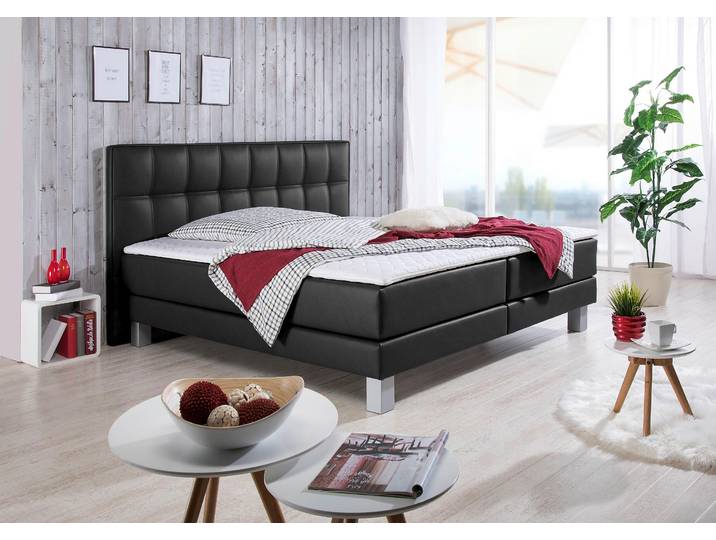 Boxspringbett HOME AFFAIRE Tavira , schwarz, B:187cm L:208cm, Komplettbetten, Boxspringbett, in 4 Breiten, 4 Farben und 3 Matratzenarten, incl. Topper