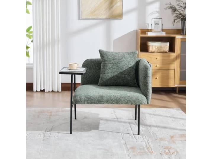 LOBO OFFICE Freizeitsessel Stoffbezug mit integriertem Beistelltisch Gemütlicher Sitz mit dick gepolsterter atmungsaktiver Stoffauflage, passendem Kissen und geschwungener Rückenlehne für ergono