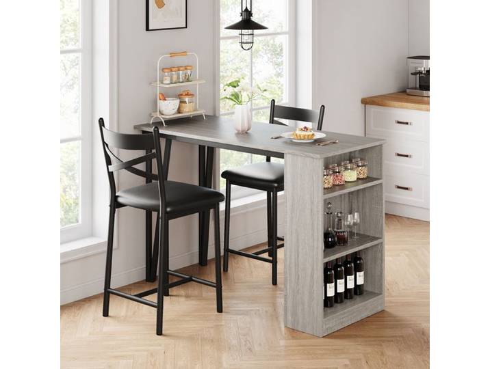 Table Bar - PROMIRACAL - Lot Table et 2 Tabourets - Design Industriel - Gain de place - 4 personnes