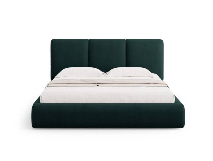 Lit coffre avec tête de lit 180x200cm en chenille vert bouteille