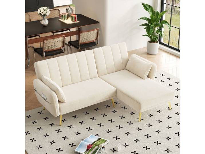 Canapé d'angle - Canapé en L - Canapé d'angle avec coussins et dossier réglable - Convient aux salons et aux chambres - Beige