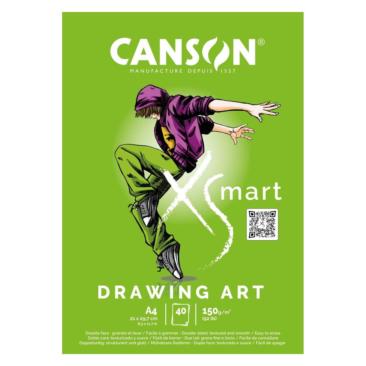 Canson Studienblock XS'MART DRAWING ART, DIN A4 weisses, leicht gekörntes Papier, 40 Blatt, 150 g/qm (A4, Blanko) (C32250P002)