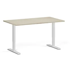 Höhenverstellbarer Schreibtisch, 2 Motoren, 74-121 cm, Tischplatte 140x80 cm, weißes Metallgestell, Eiche natur