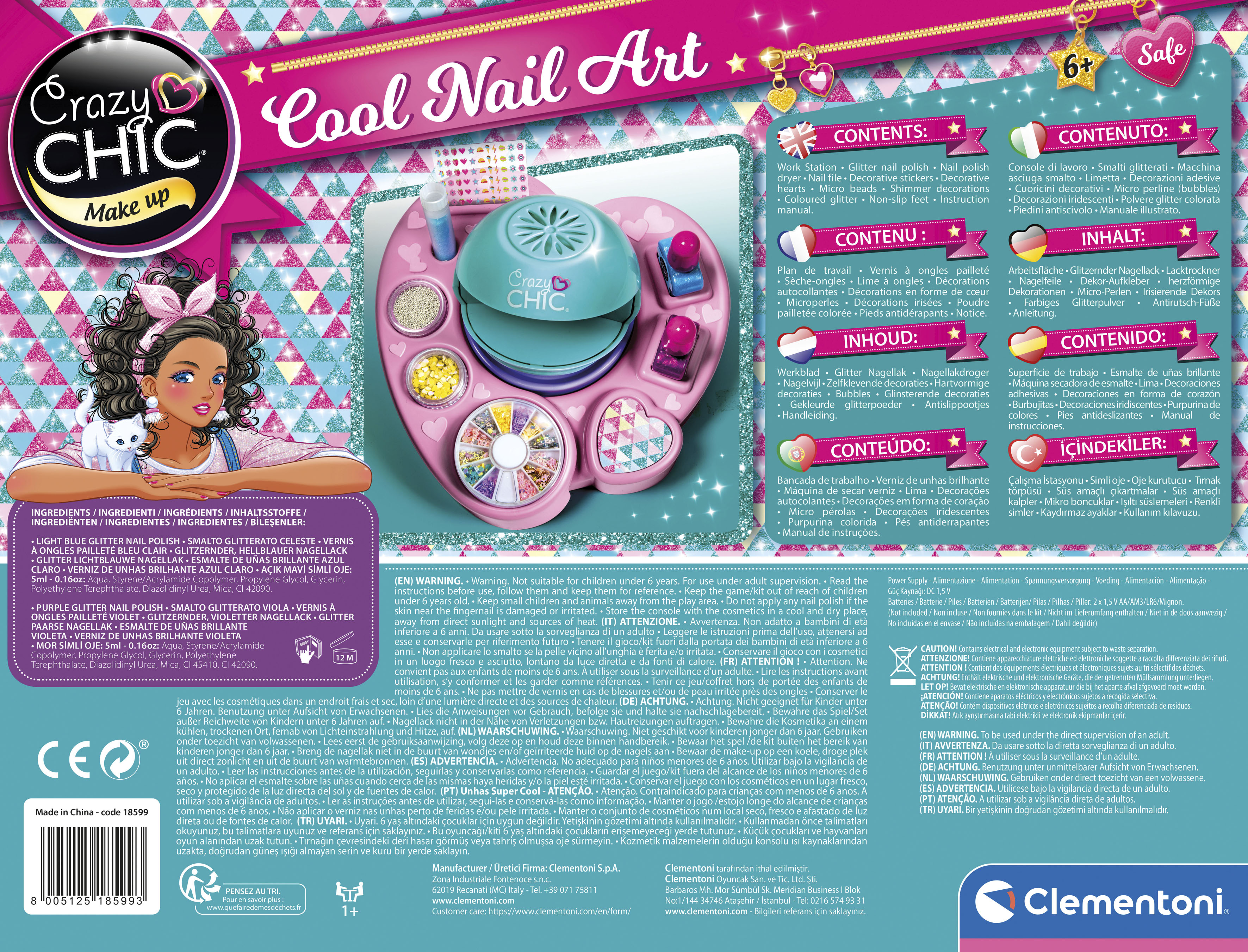 Kreativset CLEMENTONI "Crazy Chic, Cool Nail Art", bunt, Kreativsets, Kinder, Kreativset