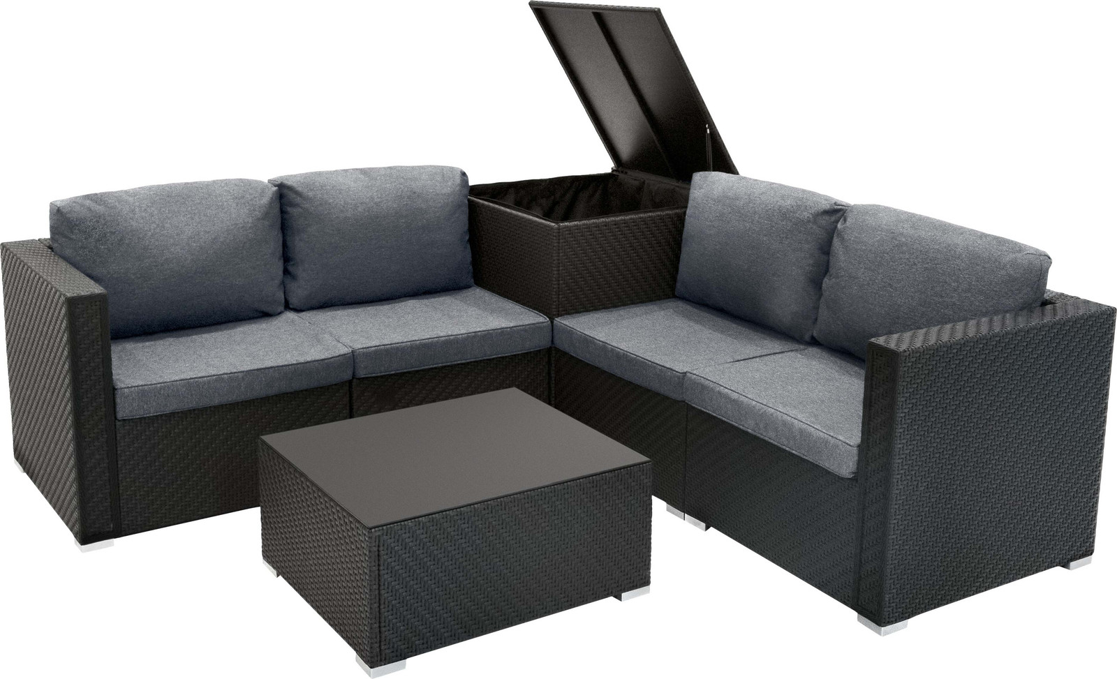 Monster Shop Rieten modulaire meubelsset voor tuin en terras, 6-delig, zwart