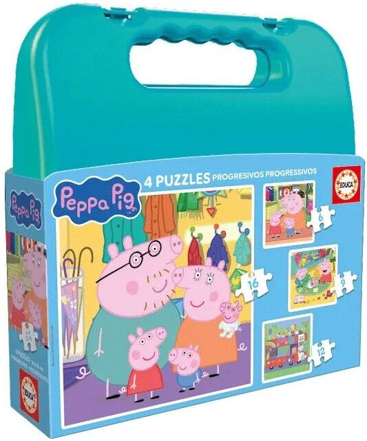 EDUCA BORRAS Mallette 4 puzzles progressif 6 + 9 + 12 + 16 pcs Peppa Pig - Educa