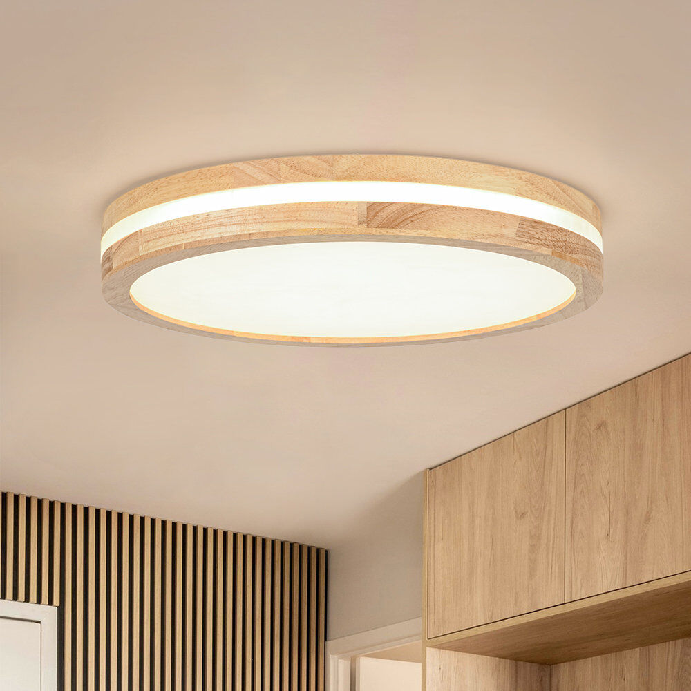 Norden Home Minimalist Dimmable LED Wood-Grain Metal Round Flush Mount Ceiling Light Brass 6cm H X 40cm W X 40cm D