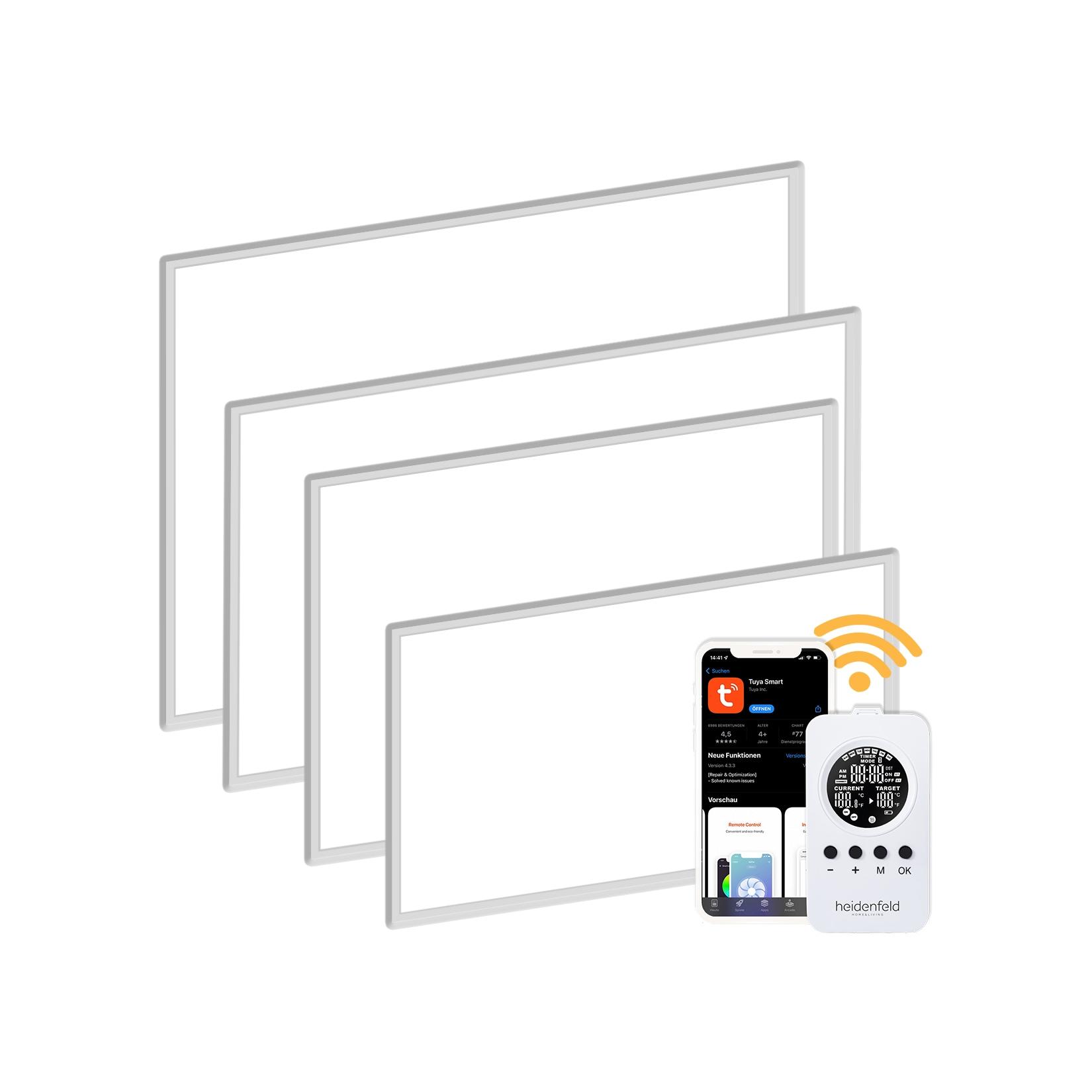 Heidenfeld Infrarotheizung HF-HP110, Wand/Decke, Alu-Rahmen, App, Fernbedienung, IP54, Thermostat (600 Watt)