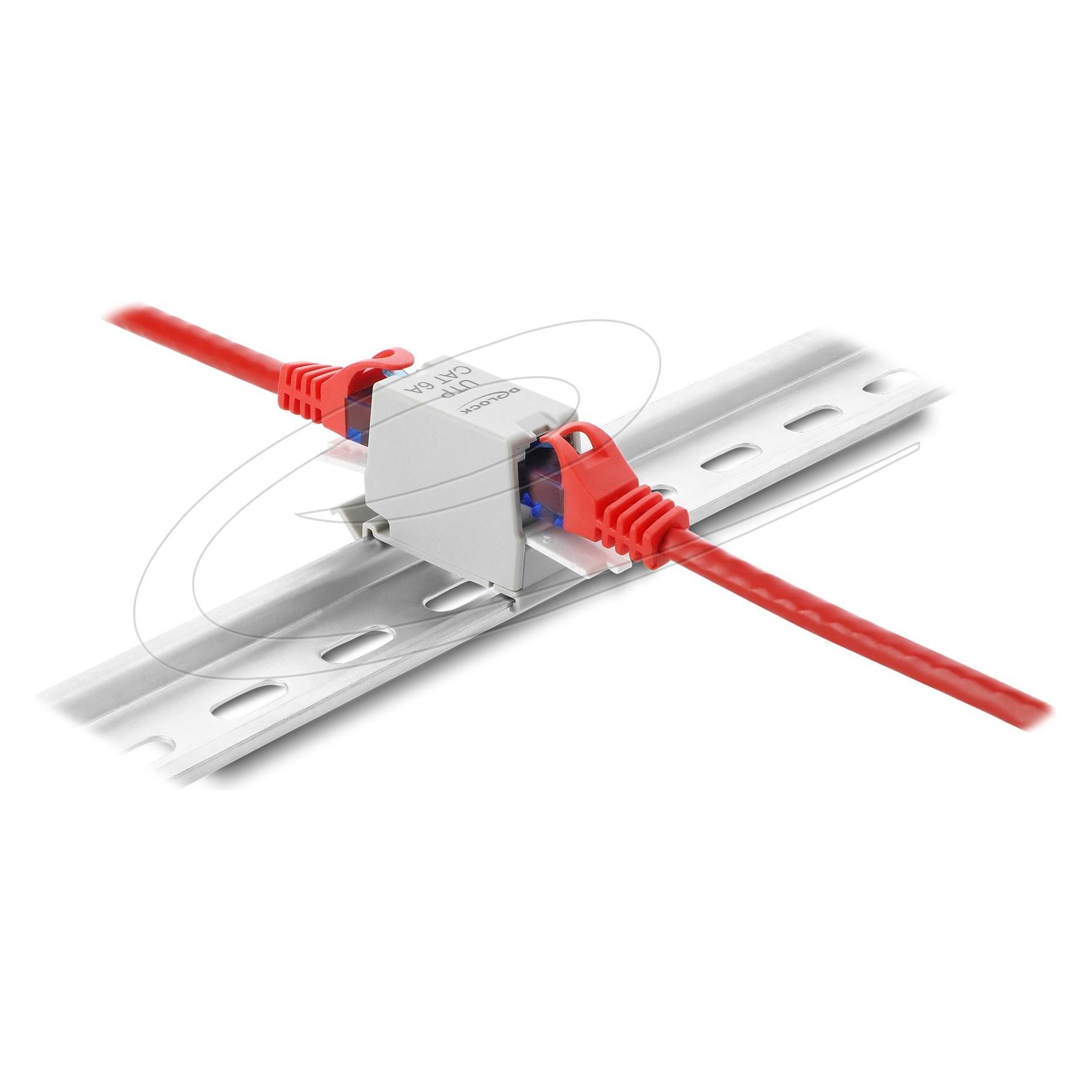 Delock RJ45 Kupplung Cat.6A Dual Buchse zu Buchse für Hutschienen Montage grau (Netzwerk Kupplung) (91064)