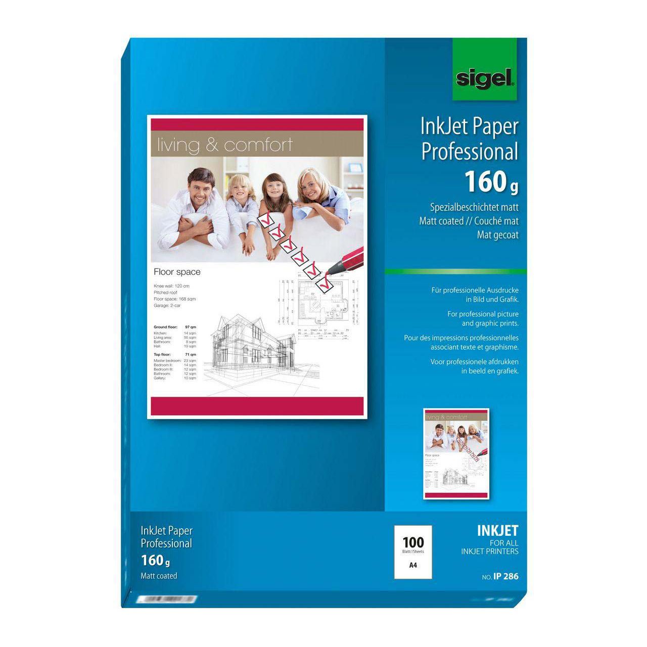 sigel Inkjet-Papier, DIN A4, 160 g/qm, hochweiß, matt 100Bl.