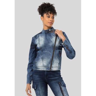 Jeansjacke CIPO & BAXX "JEANS JACKET", Damen, Gr. S, blau, Stoff, 99% Baumwolle, 1% Elasthan, unifarben, Basic, regular fit normal, Jacken Jeansjacke, modisches Statement