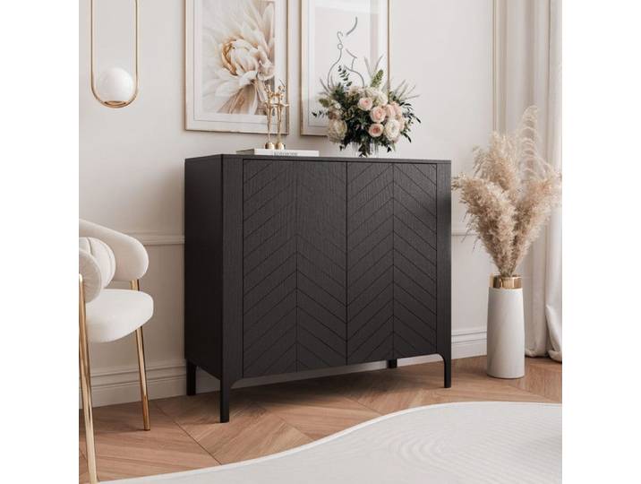 Commode Salon 103 cm LORIEN - Commode Chambre - 103x40x95 cm - 2 portes - Noir