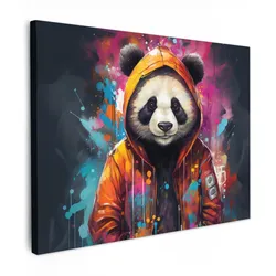 LEINWANDBILD Panda - Jacke - Graffiti - Orange Wandbilder 80x60 cm