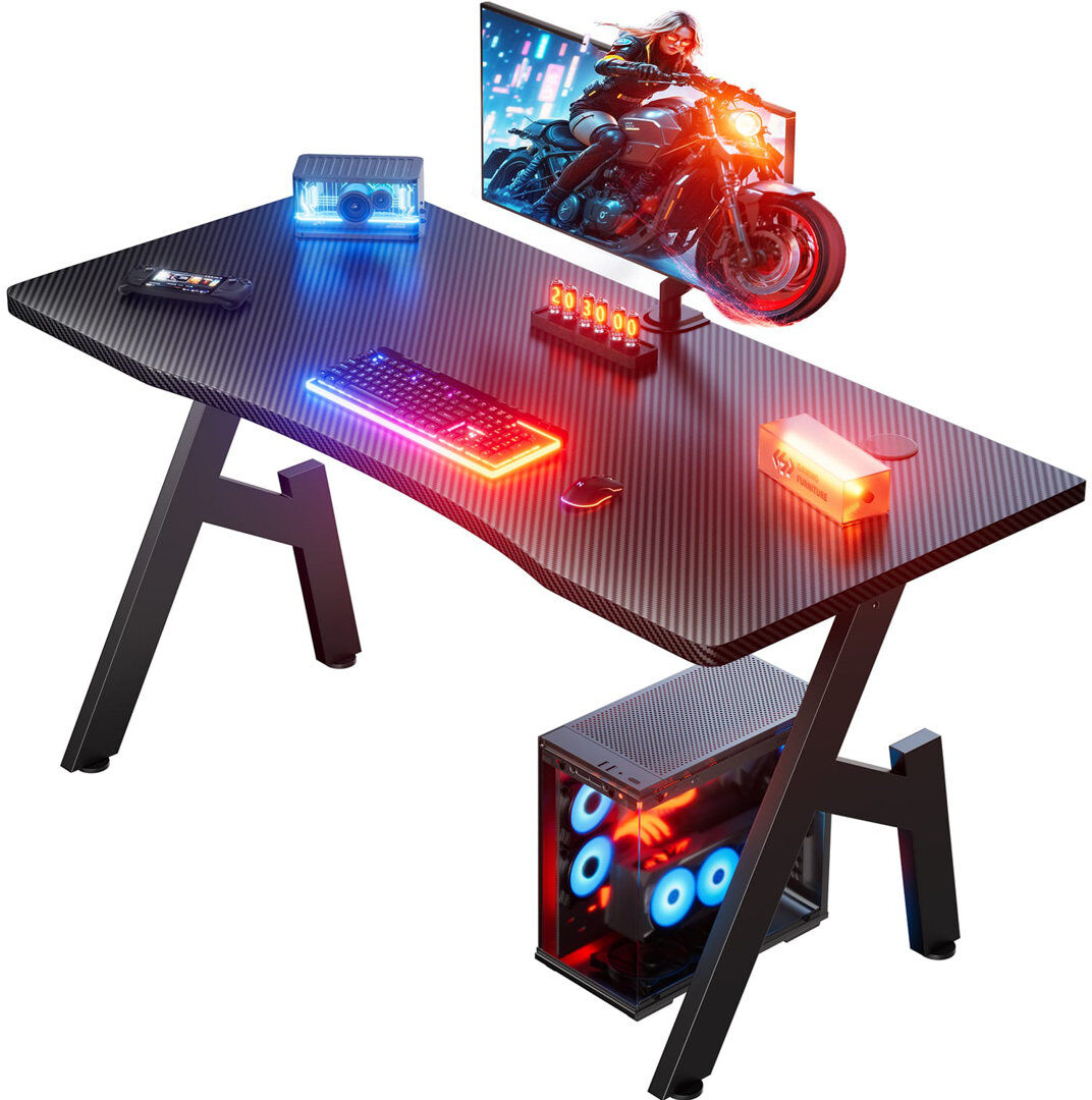Metro Computer Gaming Desk, PC Desk for Home Office, A Shaped Table Black 74cm H x 100cm W x 50cm D