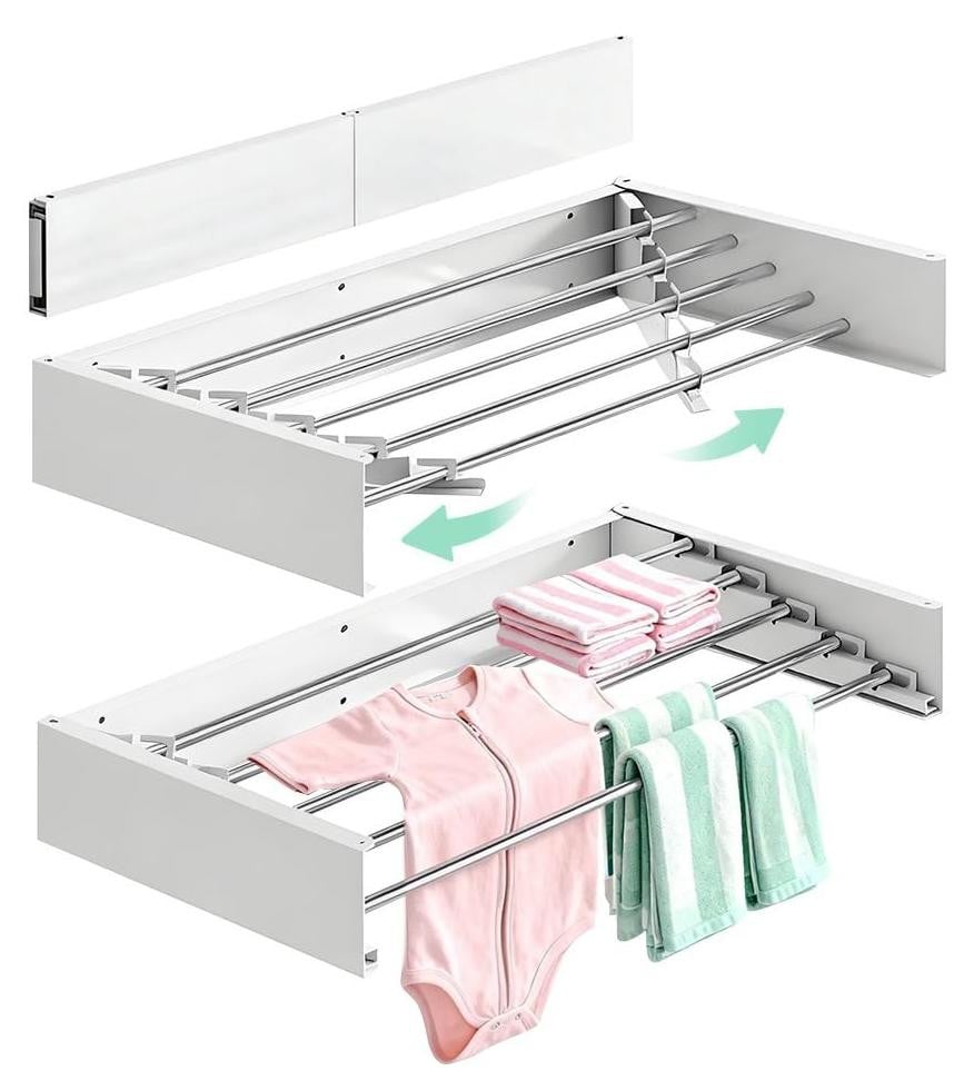 Merkloos Uitschuifbaar en Opvouwbaar Droogrek 80cm - Wit