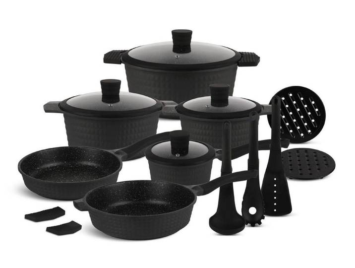 Edenberg Topf-Set 15 Tlg Schwarze Töpfe Bratpfannen und Kasserolle Glasdeckel Keramik, Aluminium, Edelstahl, Keramik (Es ist eine perfekte Geschenkidee für jeden Anlass., Bestseller-Topfset – höchste Qualität und Funktionalität)