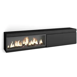 SKRAUT HOME Wohnzimmer-TV-Schrank, Viel Platz, 210, Für TV-Geräte bis 80“, Elektrokamin XXL, Moderner Stil, Schwarz _ 412_5