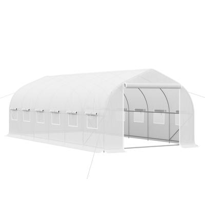 Outsunny Tunnelgewächshaus 12 Meshfenster rollbare Reißverschlusstür Metallrahmen 6x3x2m/Weiß