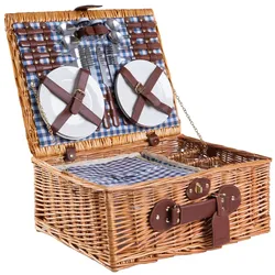 H&D Manufaktur eGenuss Picknickkorb für 4 Personen mit Kühlfach und Zubehör - Blau