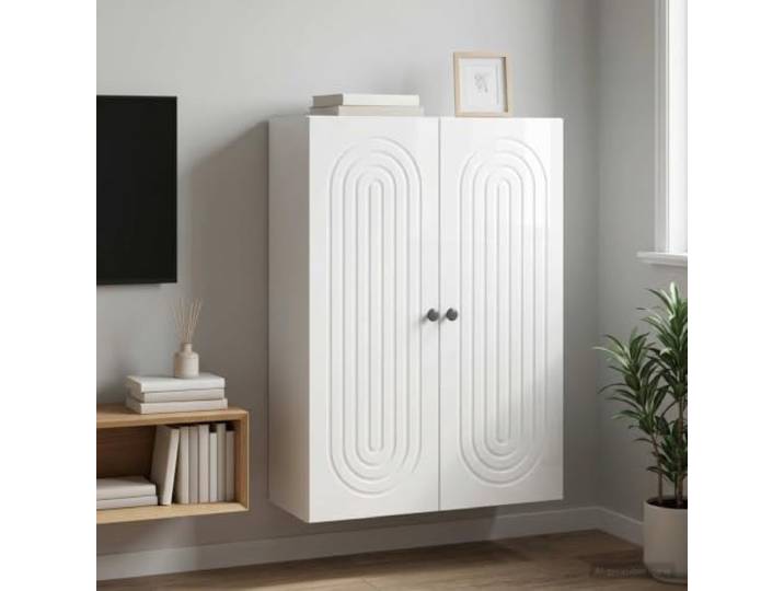 RJPLMFV Wandschrank, weiß, glänzend, 66 x 34,5 x 90 cm Langlebiges Holzwerkstoff, Drehtüren 90°, Aufbewahrung für Wohnzimmer, Wandmontage