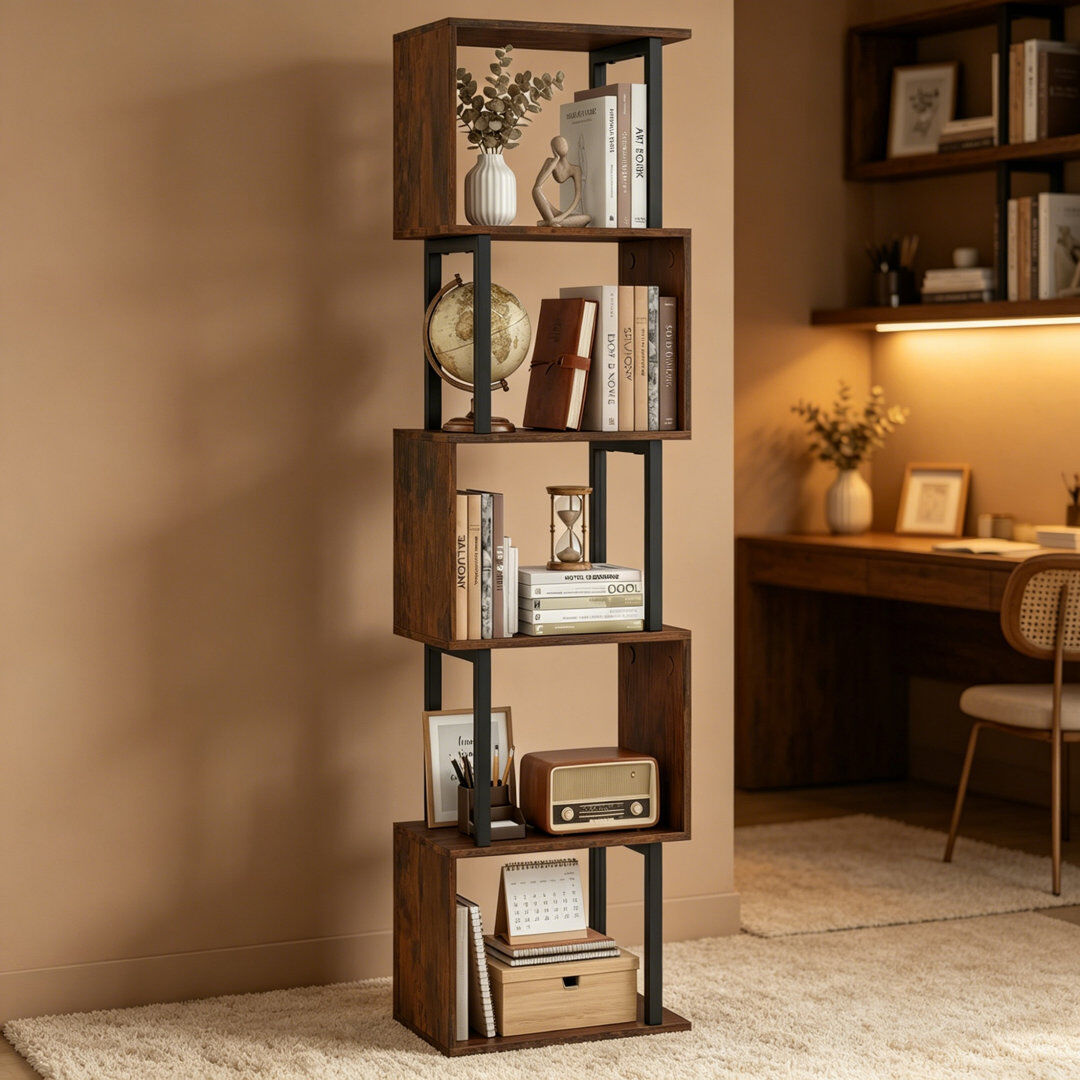 Brayden Studio 147cm H x 38cm W Metal Bookcase Rustic Brown 147cm H X 38cm W X 23cm D
