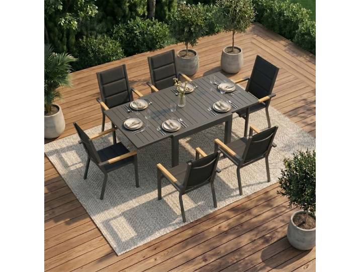 Ensemble Table Chaise de Jardin en Aluminium- Homall -Salon de jardin 6 places-6 chaises empilables et 1 table extensible-Gris