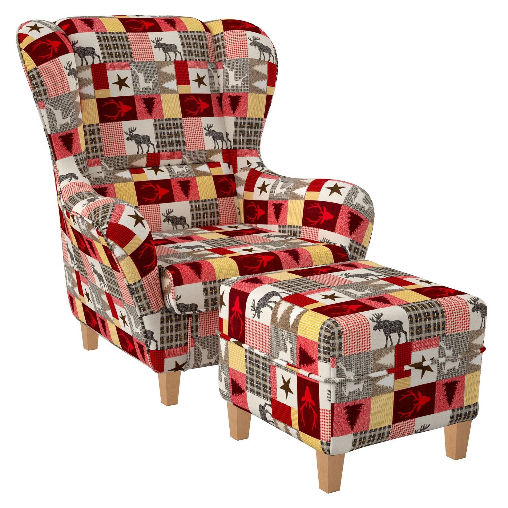 Supellex Sofia Ohrensessel mit Hocker Design Schwedisch Landhaus, Weihnacht