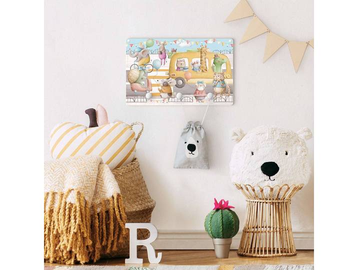 Patère enfants Fête des animaux 40 x 25 x 1cm Multicolore