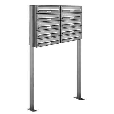 AL Briefkastensysteme 10 Fächer Premium Edelstahl Stand Briefkasten Anlage für Post A4 modern, robust, wetterfest, Artikelnummer: 132V10S2