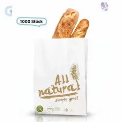 Blanc HYGIENIC Bäckerfaltenbeutel, Papierbeutel, weiß, 1000 Stück, umweltfreundlich und recyclbar, 12 + 5 x 25 cm