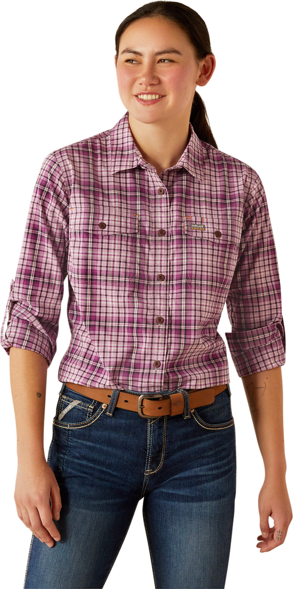 Women's Rebar Made Tough DuraStretch Work Shirt in Smokey Grape, Size: XL by Ariat