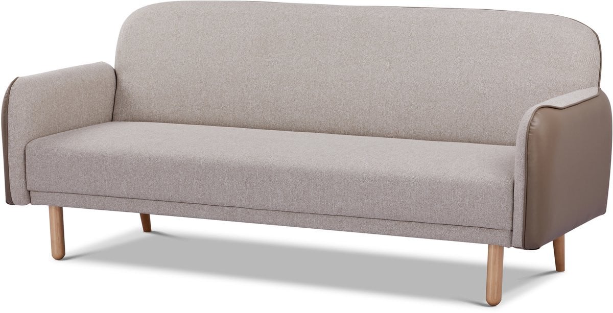 Sleepking Junta Slaapbank in Zacht Luxe Zandkleur met Houten Design Poten