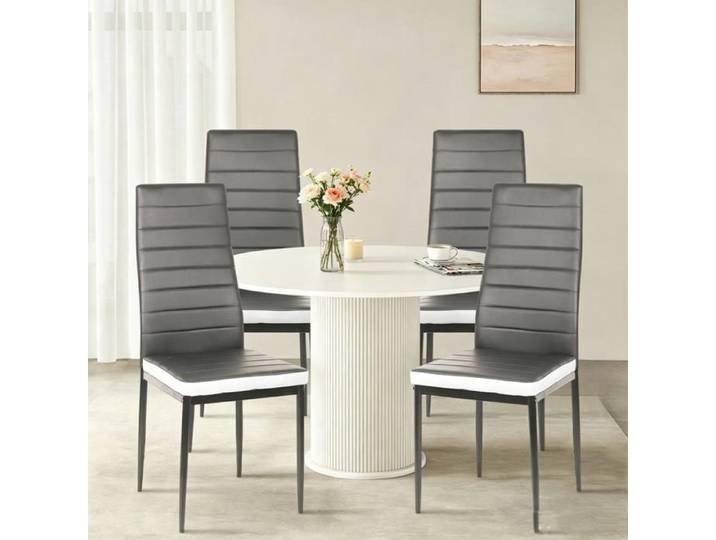 VIVOLILV Chaises - Lot de 4 chaises de salle à manger ROMANE rembourré avec revêtement à l'aspect cuir - Pour Cuisine - Gris