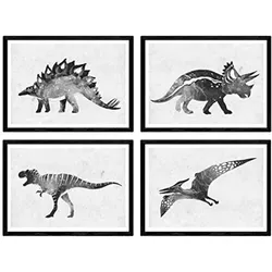 POSTER Set mit 4 schwarze Dinosaurier A4 Rahmenlos