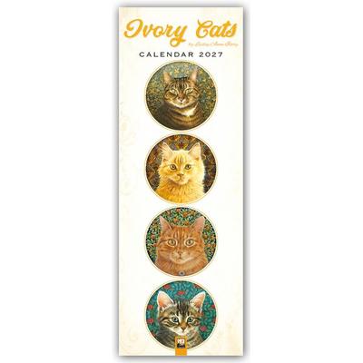 Ivory Cats – Gemalte Katzen – Slimline-Kalender 2027 – Original Flame Tree Publishing-Kalender Slimeline [Mehrsprachig] [Kalender]