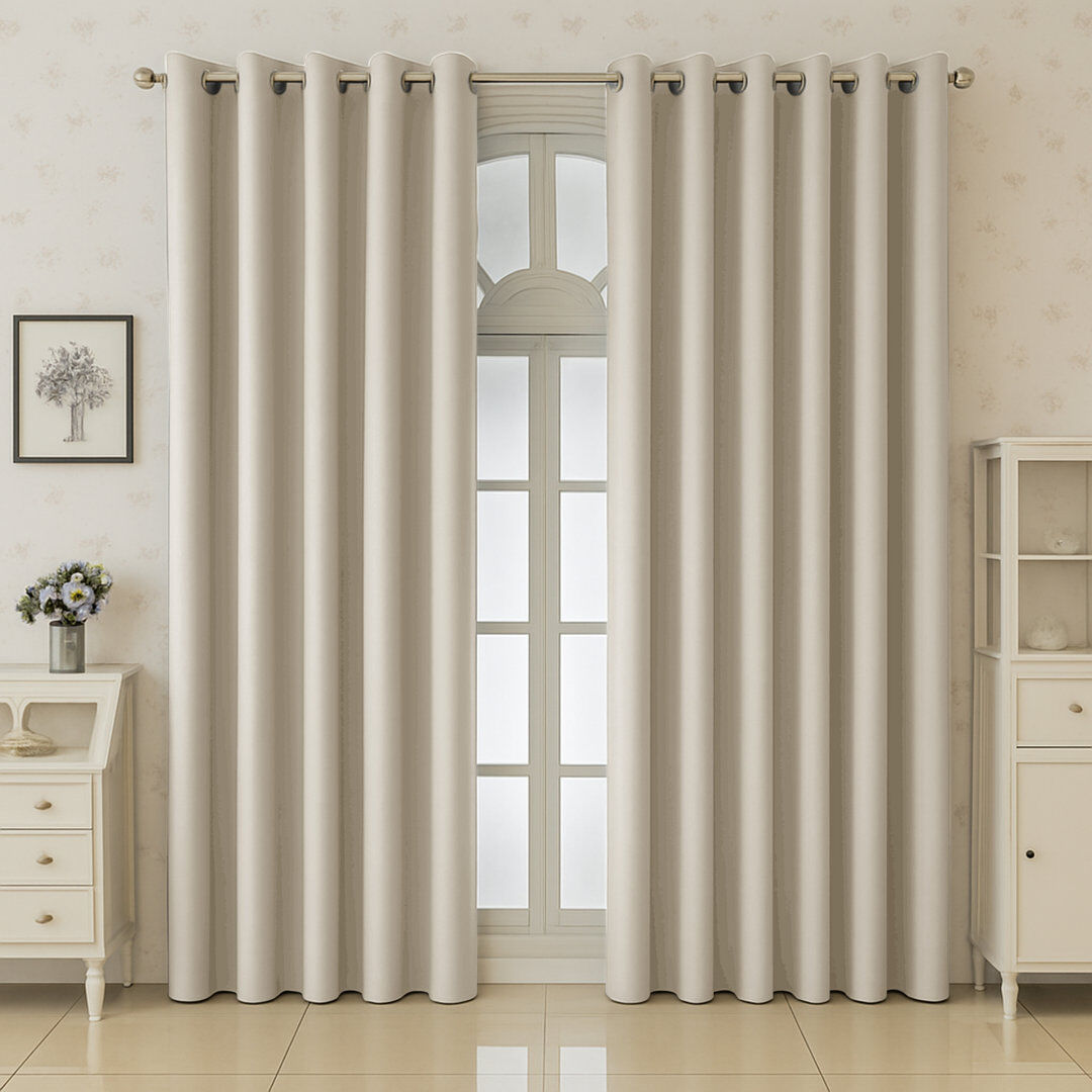 Aspire Homeware 100% Polyester Room Darkening Blackout Eyelet Curtains (Set Of 2) Cream 168cm Width x 228cm Drop