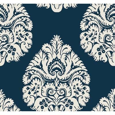 Ronald Redding Teardrop Damask Navy Wallpaper