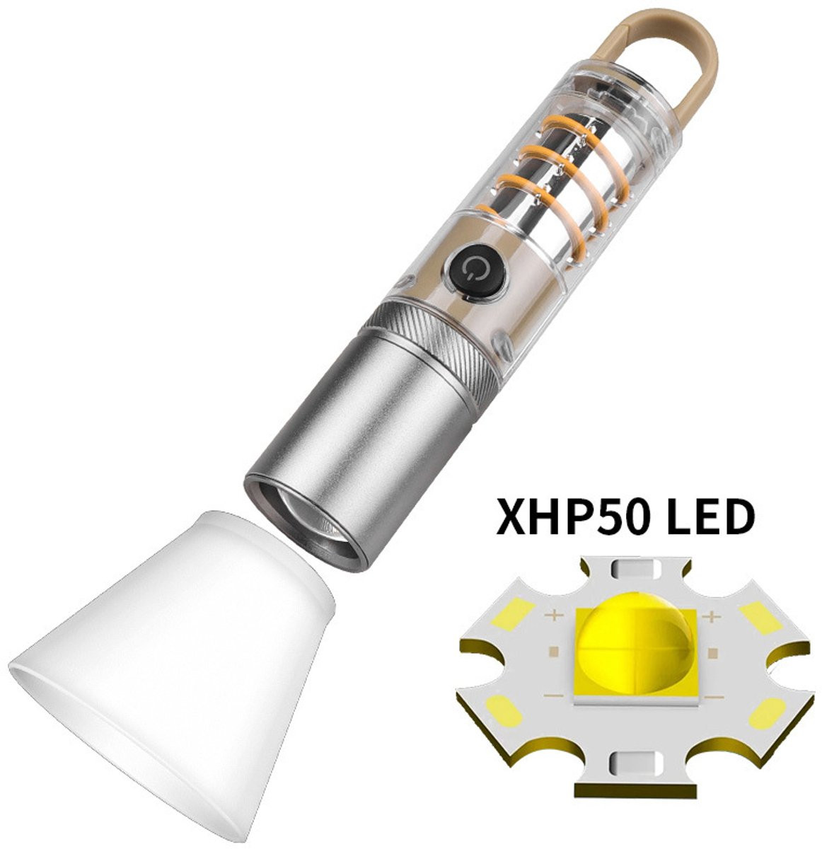 Multifunctionele witte LED campinglamp met haak en USB-oplaadfunctie