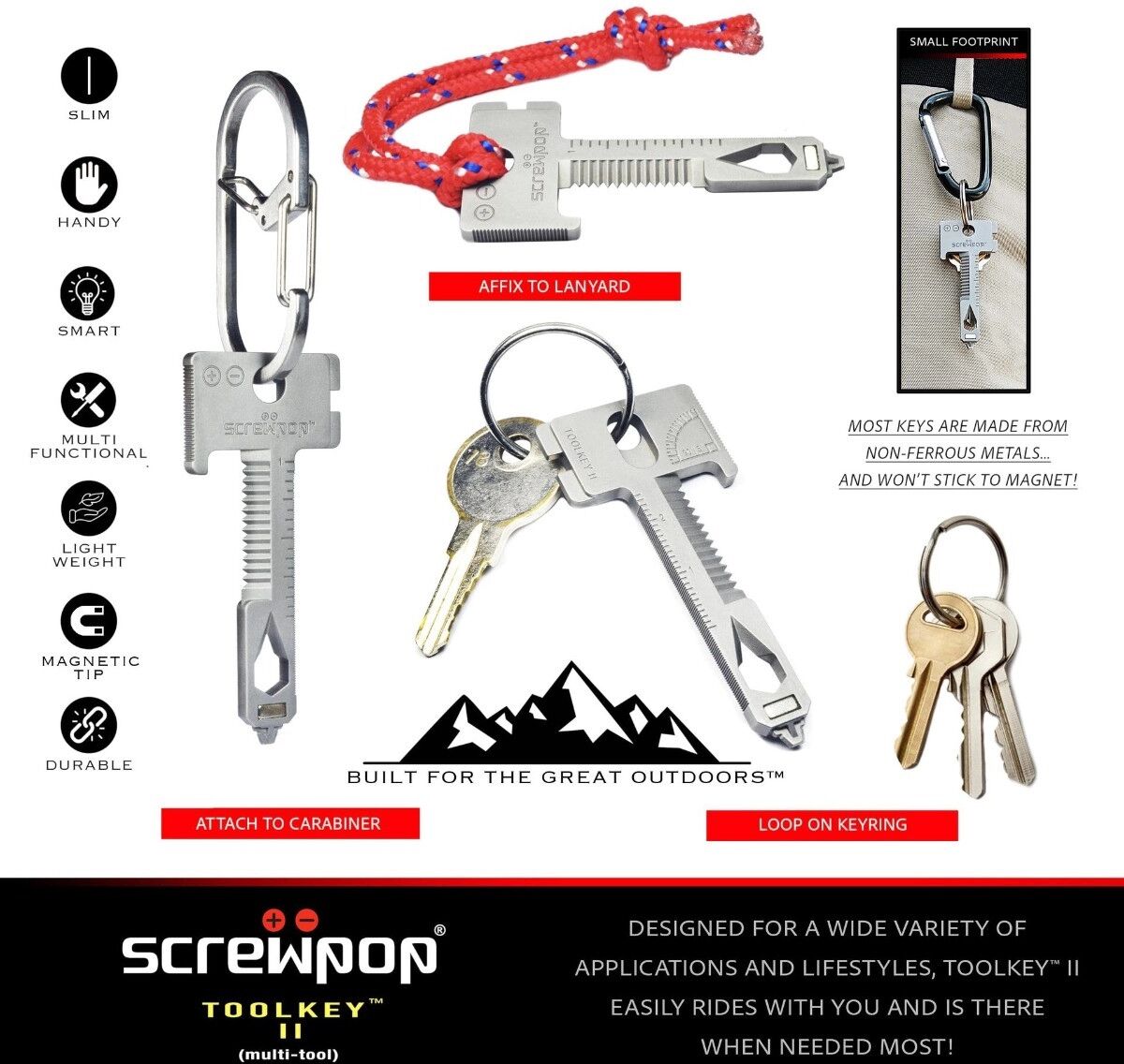 INF Outil multifonction porte-clés 17-in-1 - EDC métallique compact avec tournevis, ouvre-bouteille et lame de coupe