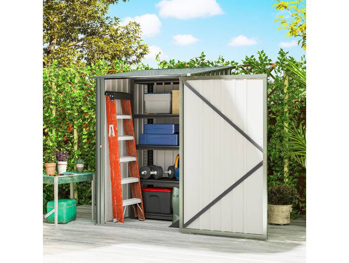 Outsunny Abri Outils Acier Galvanisé 100x104x160 cm Gris Argenté