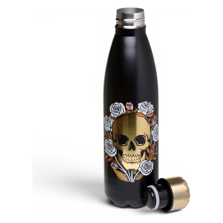 Puckator Skulls & Roses Totenkopf wiederverwendbare Thermo Isolier- Trinkflasche aus Edelstahl 500ml (0.50 l) (BOT51)
