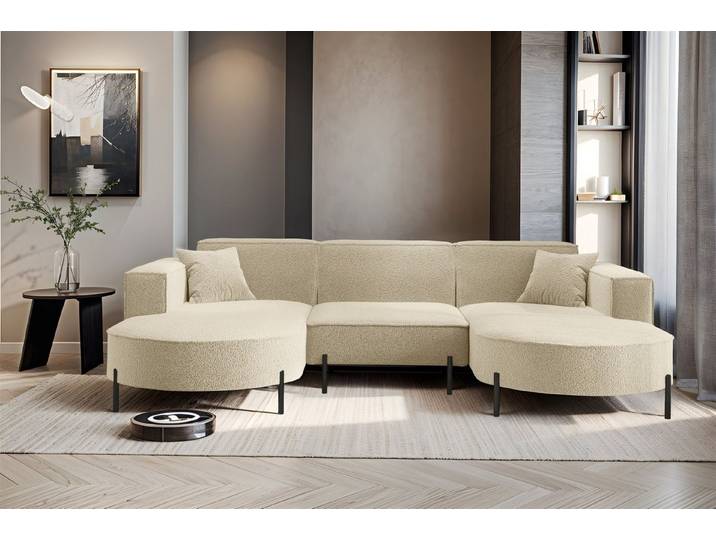 Fun Möbel Wohnlandschaft Sofa U-Form VALENCIA in Stoff, Für Saugroboter geeignet