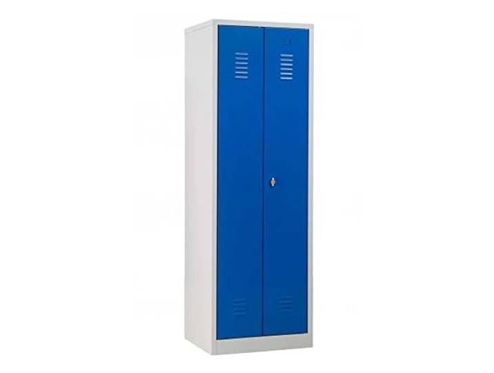 Schrank & Stuhl Doppelspind mit Trennwand – zur Trennung von Arbeits- und Privatkleidung 180x60x50cm, 2 Abteile für eine Person, Drehriegelverschluss, Grau/Blau